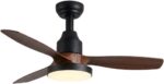 Ventilador de Teto Plafon Aires Preto com Pás de Madeira 25W LED Multicolor Dimerizável – Ultra Silencioso, 6 Velocidades, Controle Remoto para Salas, Quartos e Ambientes Internos
