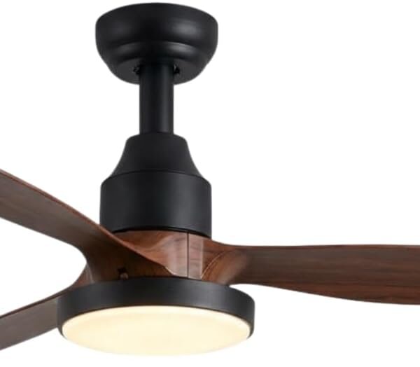 Ventilador de Teto Plafon Aires Preto com Pás de Madeira 25W LED Multicolor Dimerizável – Ultra Silencioso, 6 Velocidades, Controle Remoto para Salas, Quartos e Ambientes Internos