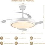 Ventilador de Teto com Luz LED de 42 Polegadas, Branco Ventilador de Teto Retrátil com Luz Possui Controle Remoto, Ideal para Quartos, Salas de Estar e Salas de Jantar - Imagem 2