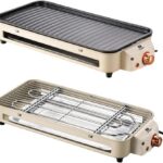 Versátil Churrasqueira Elétrica Portátil LONYAN 220V Ferro Inox 1500W Alta Potência Desmontável Fácil Limpeza Pouca Fumaça Controle de Temperatura Ótimo Para Casa e Acampamento (Bege, 220V)