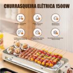 Versátil Churrasqueira Elétrica Portátil LONYAN 220V Ferro Inox 1500W Alta Potência Desmontável Fácil Limpeza Pouca Fumaça Controle de Temperatura Ótimo Para Casa e Acampamento (Bege, 220V) - Imagem 2