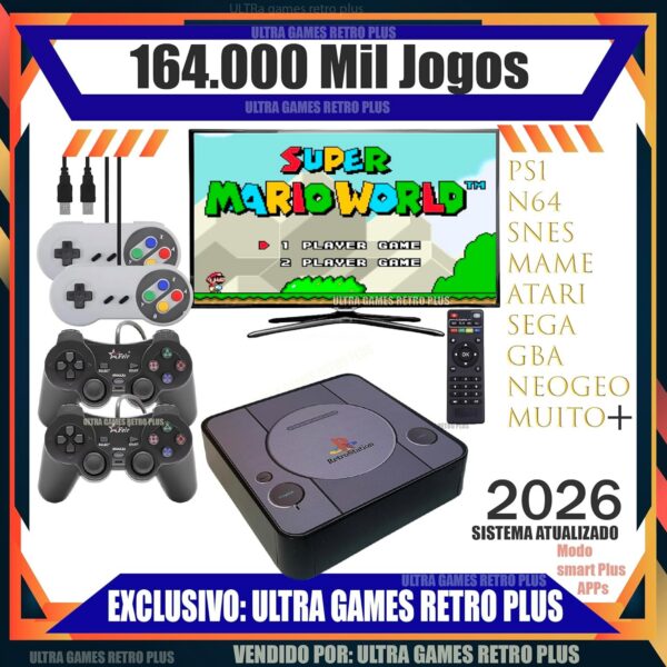 Video Game Retro Premium com 164 mil jogos, 4 controles e versão atualizada para diversão instantânea.