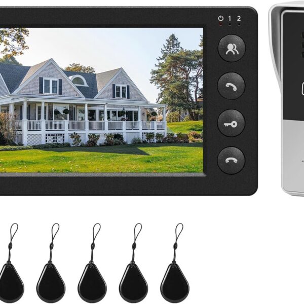 Vídeo porteiro para casa com tela LCD 7 polegadas, interfone com fio e desbloqueio RFID para mais segurança na entrada