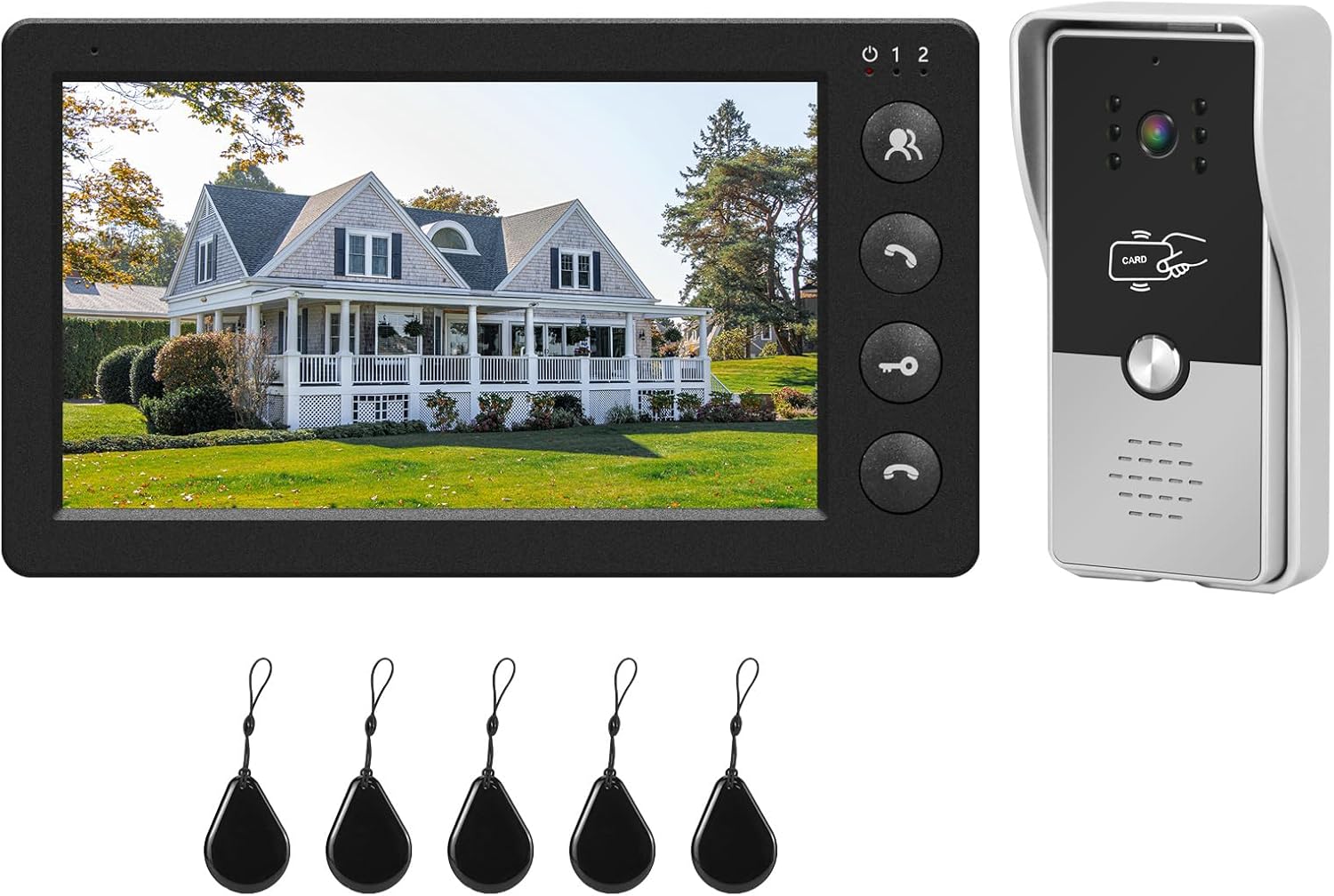 Vídeo porteiro para casa com tela LCD 7 polegadas, interfone Vídeo porteiro para casa com tela LCD 7 polegadas, interfone com fio e desbloqueio RFID para mais segurança na entrada