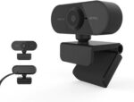 Webcam 1080p Full HD com giro 360° e microfone embutido para vídeos nítidos e comunicação clara.