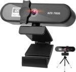 Webcam 4K Full HD com Foco Automático, 8 Megapixels, 2 Microfones com Cancelamento de Ruído, Ângulo de Visão 120°, Anti-Voyeur, com Tripé