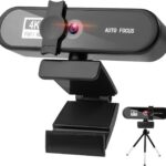Webcam 4K Full HD com Foco Automático, 8 Megapixels, 2 Microfones com Cancelamento de Ruído, Ângulo de Visão 120°, Anti-Voyeur, com Tripé
