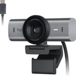 Webcam Logitech MX Brio 4K com IA, microfones com redução de ruído e USB-C para reuniões nítidas e profissionais