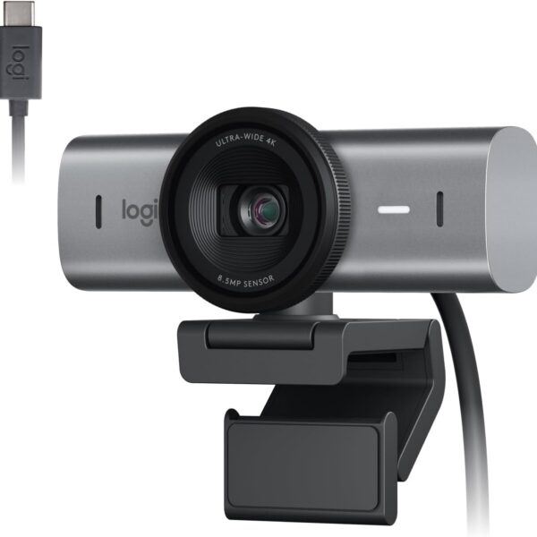 Webcam Logitech MX Brio 4K com IA, microfones com redução de ruído e USB-C para reuniões nítidas e profissionais