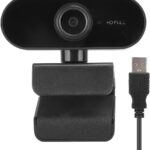 Webcam USB 1080p com microfone e plug and play, ideal para videochamadas e aulas online, compatível com Linux