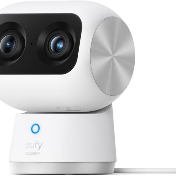 eufy Câmera S350 4K com visão 360°, zoom 8× e IA: segurança inteligente para casa, pets e bebês.