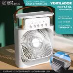 ventilador com umidificador, mini ar condicionado portatil USB Led Com Reservatório E Alça 600ml É possível adicionar especiarias ou repelentes - Imagem 2